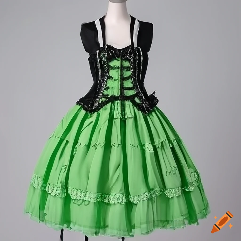 lime goth lolita dress on display