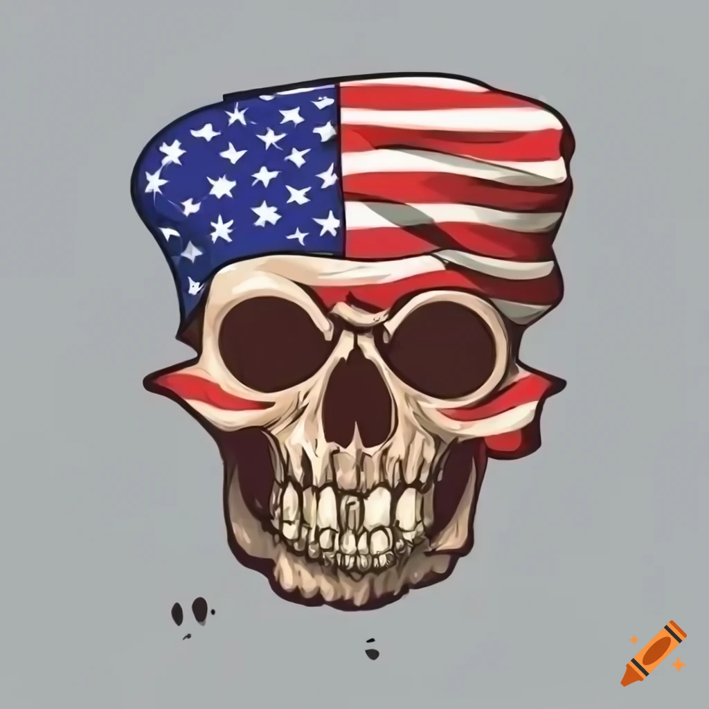 kawaii cartoon skull with American flag design