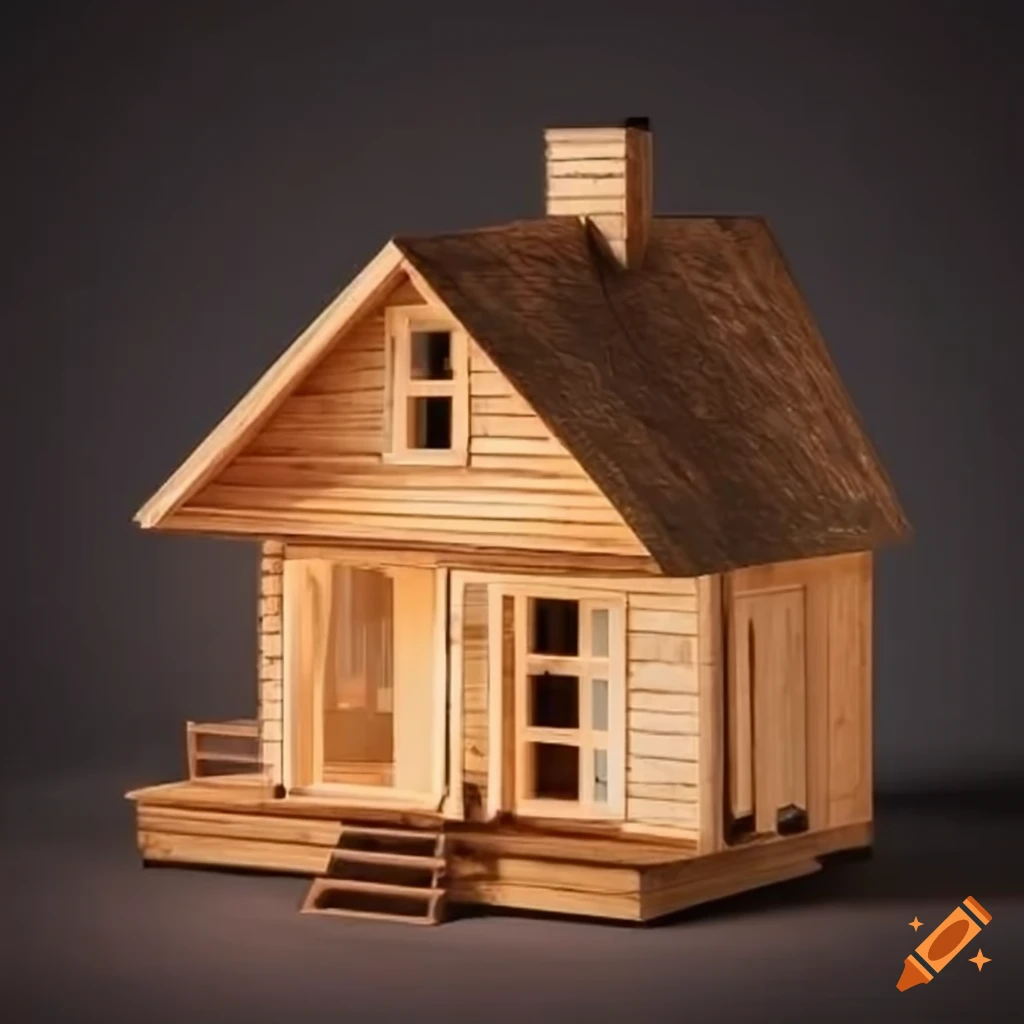 miniature wooden house with energy efficiency label