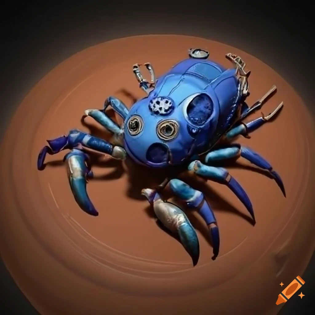 hyper realistic 3D rendering of a VW Beetle as a steampunk crab in a Martian ocean