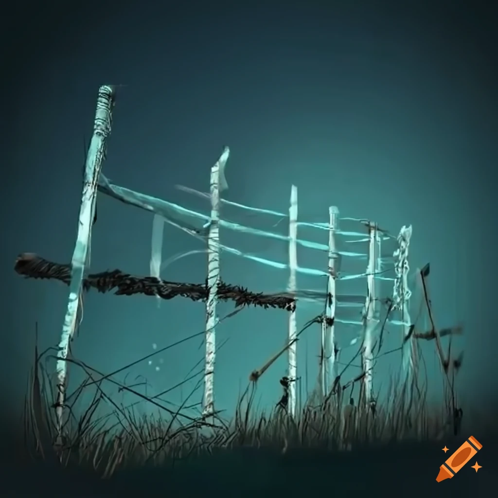 wireframe computer graphics of a dilapidated fence