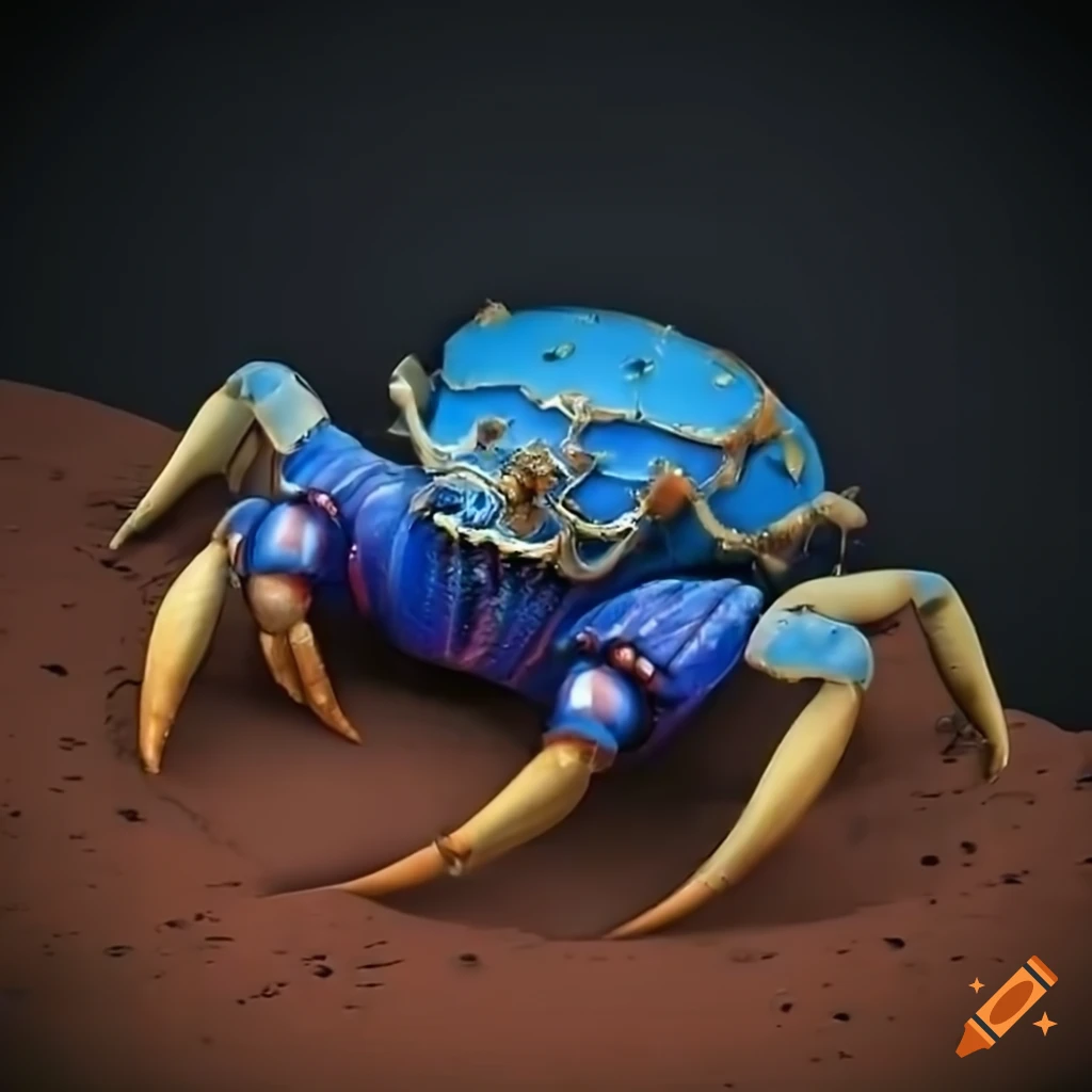 hyper realistic 3D rendering of a VW Beetle as a steampunk crab in a Martian ocean