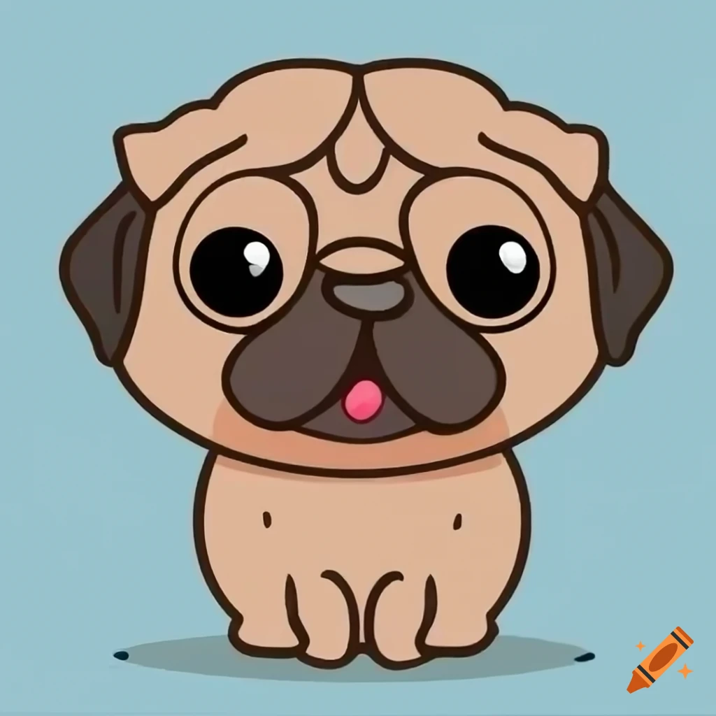 cute cartoon pug with heart-shaped nose