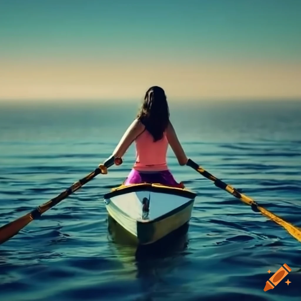 woman rowing in the ocean