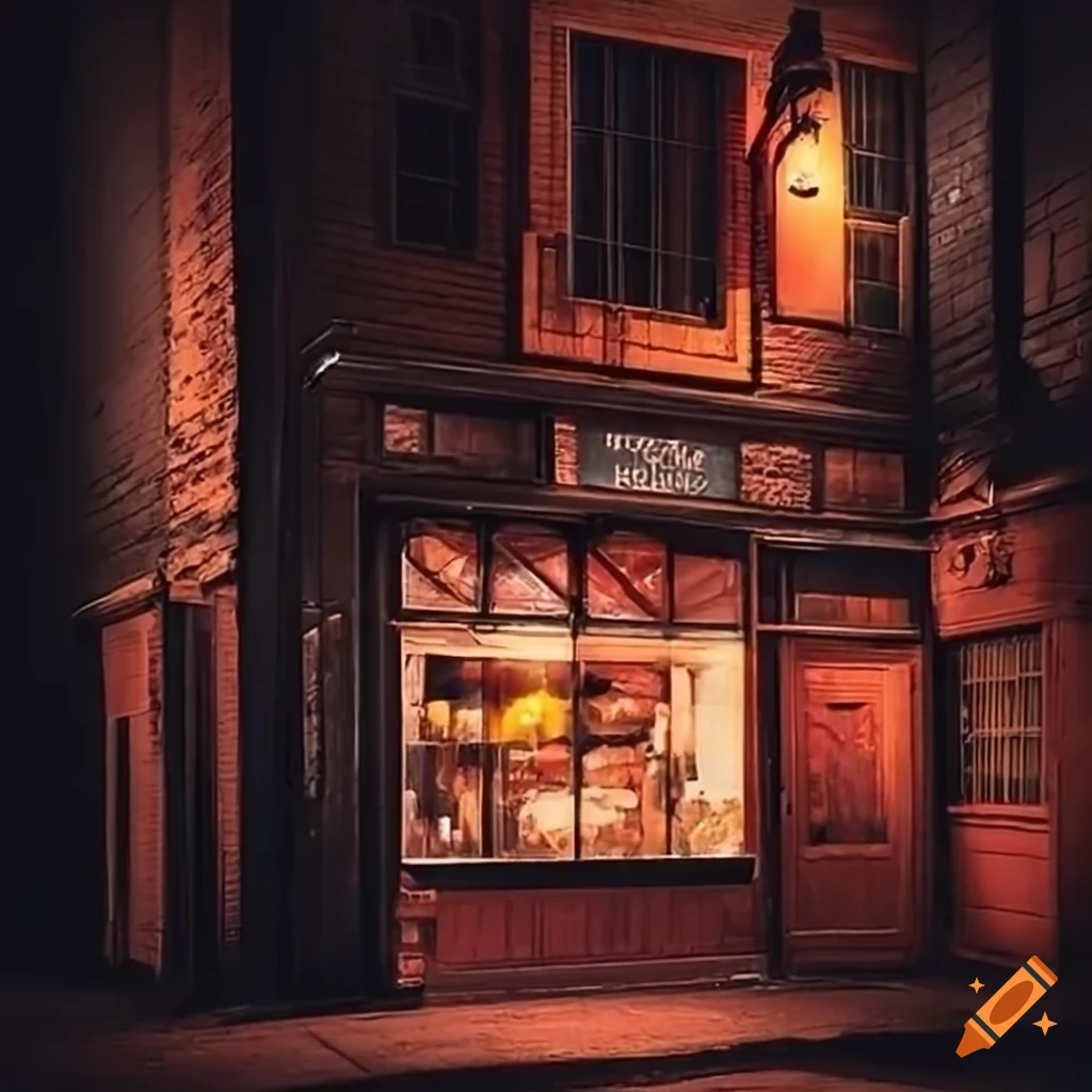 cozy storefront at night