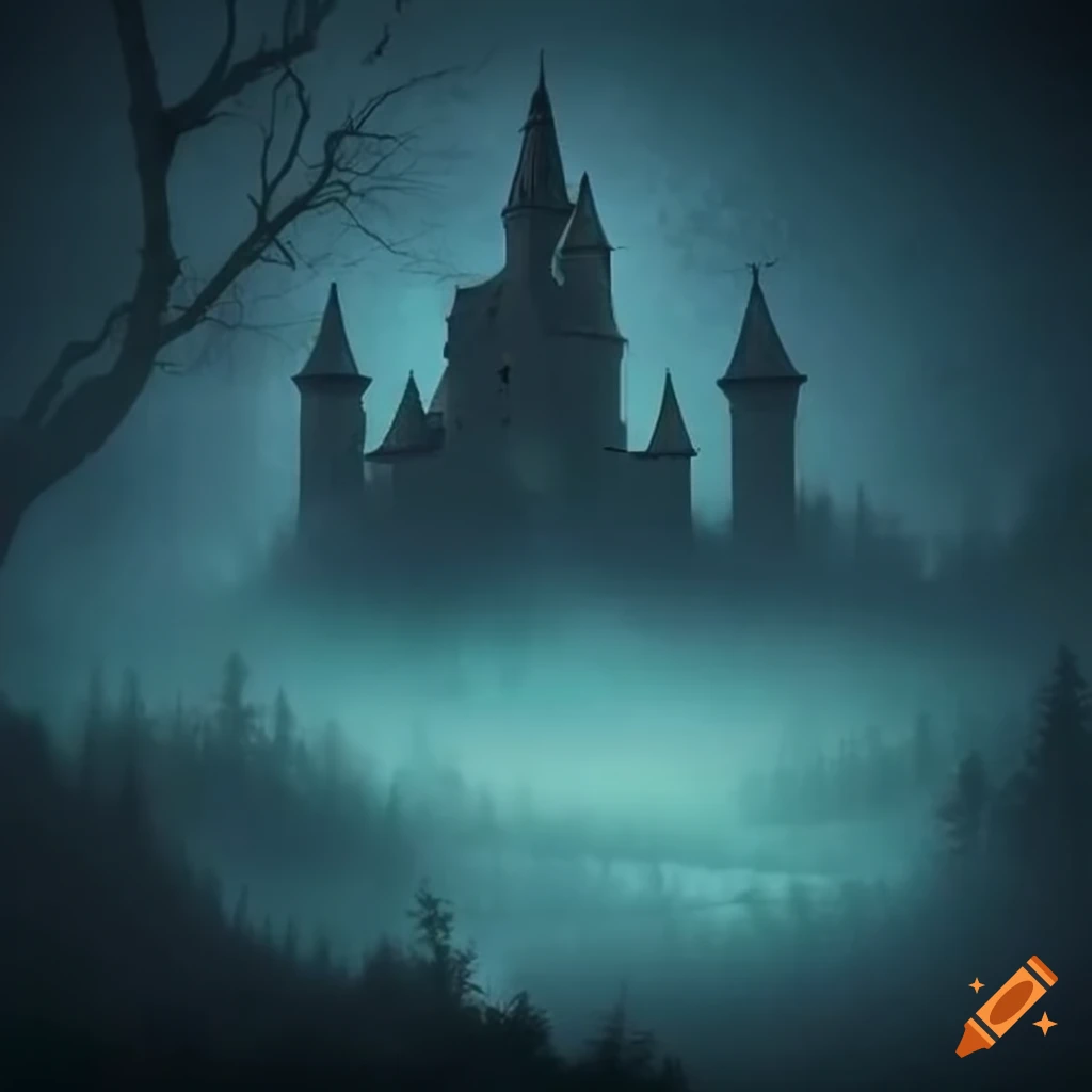 Image of a mystical castle in a forest at night on Craiyon