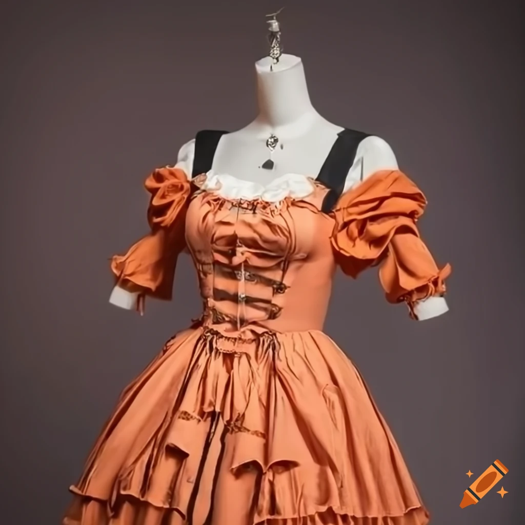 orange goth lolita dress on a mannequin