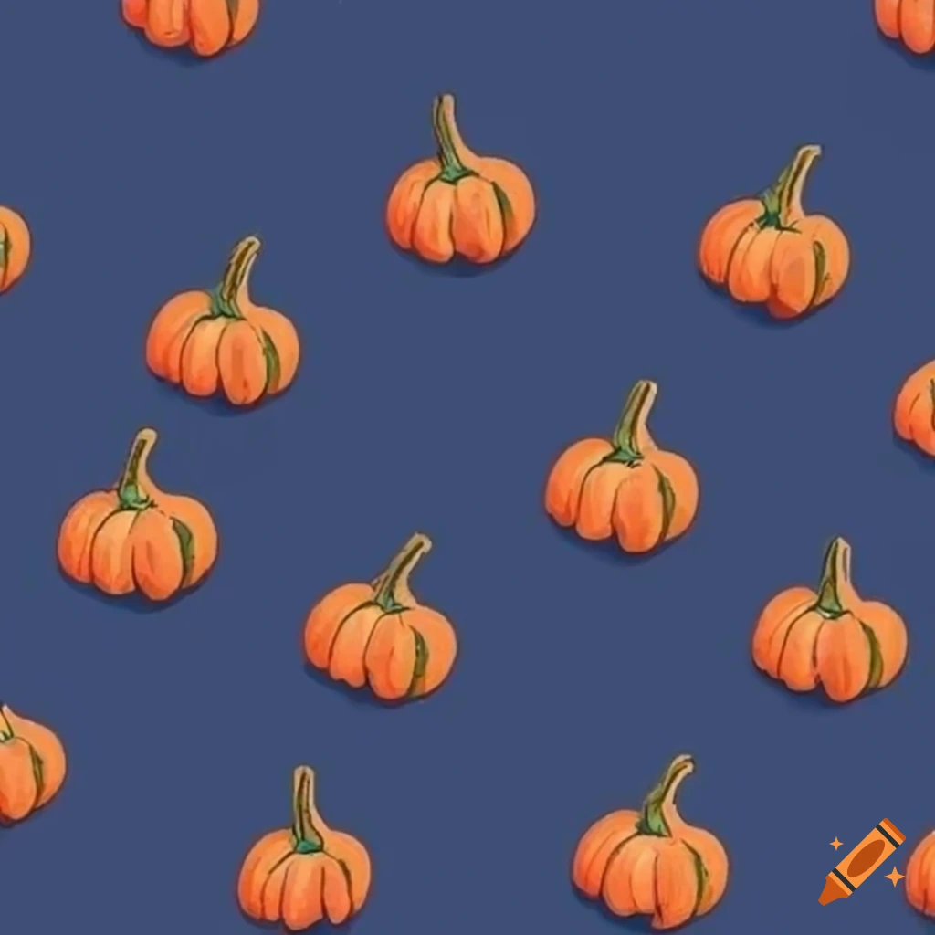 cartoon pattern of orange pumpkins on navy blue background