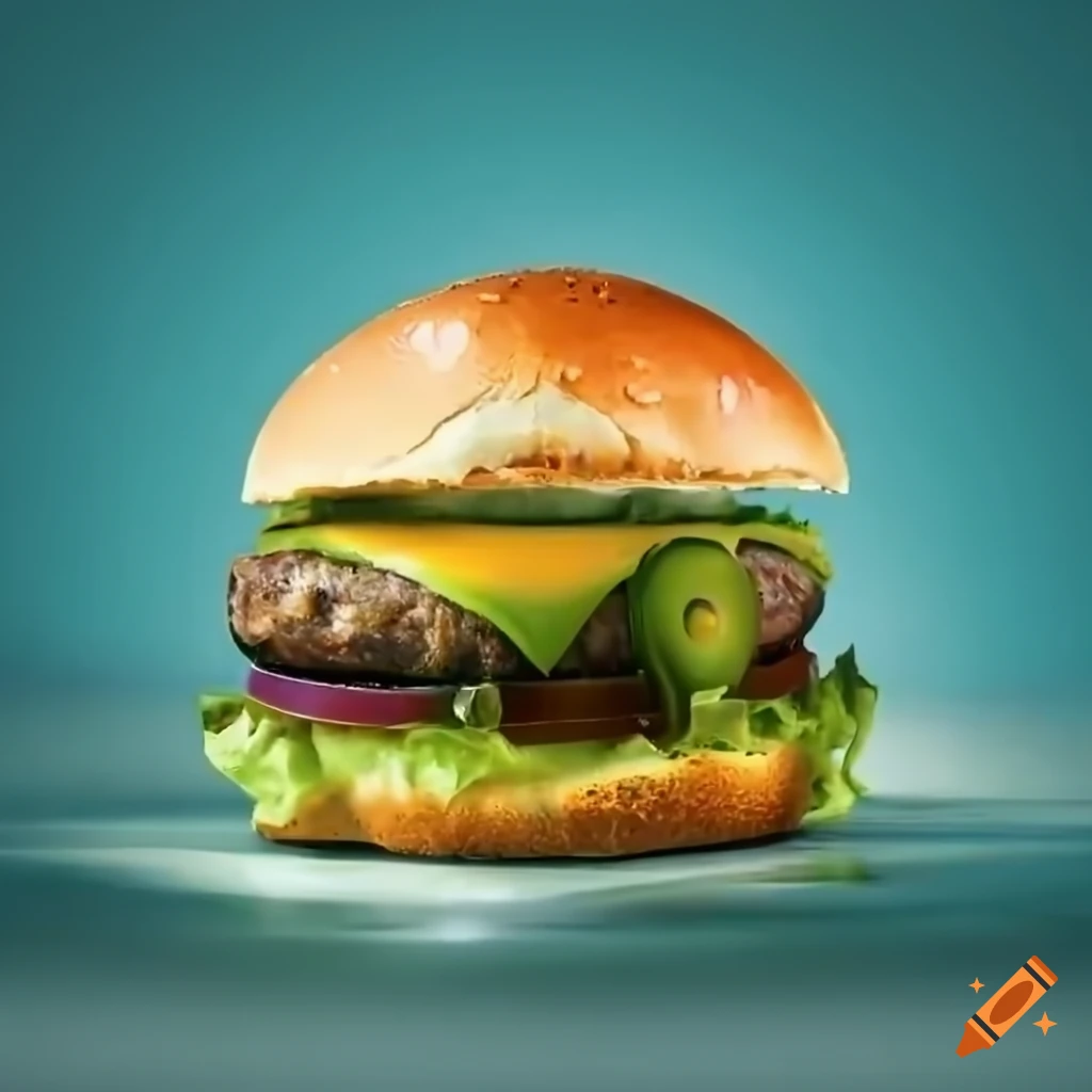 gourmet burger with smashed meat, melted cheese, avocado, lettuce, and jalapenos