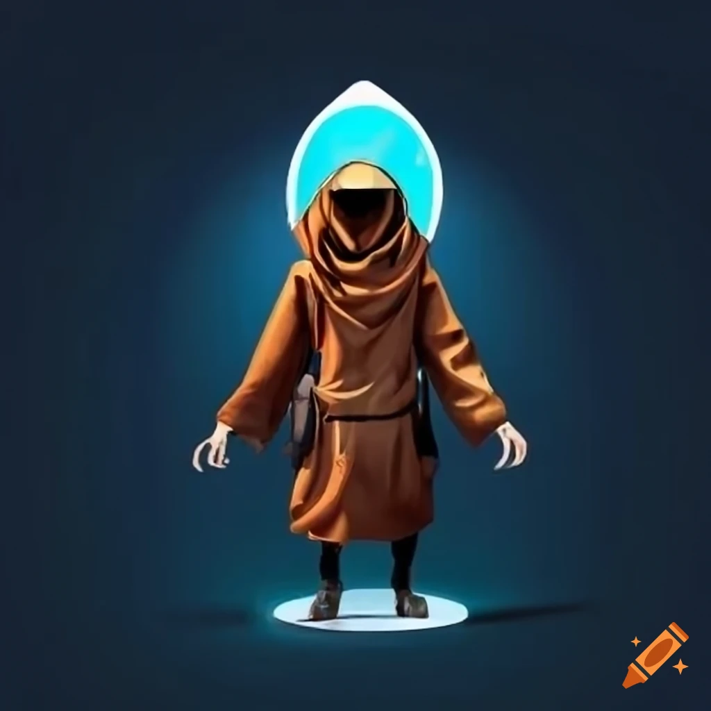 image of a hooded monk with a rocket backpack