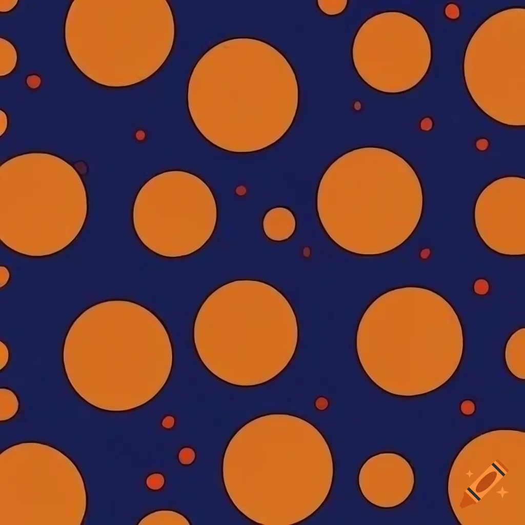 cartoon style pattern with orange and yellow dots on navy blue background