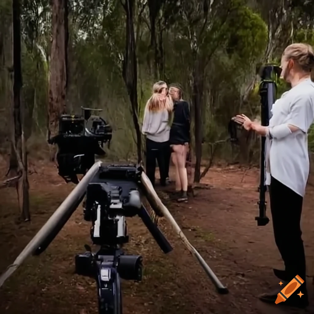 film crew filming an interview in the Australian bush