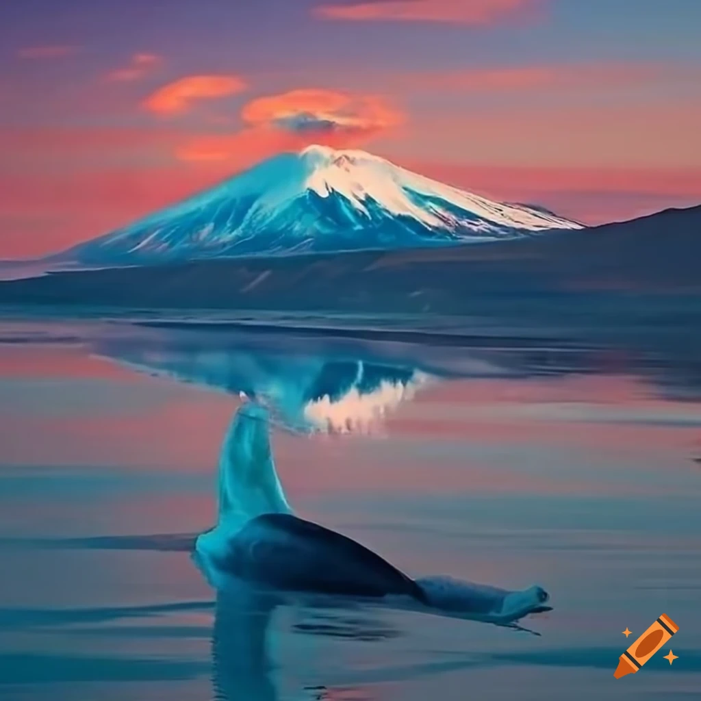ballena azul en el cielo sobre el volcán Cotopaxi al atardecer