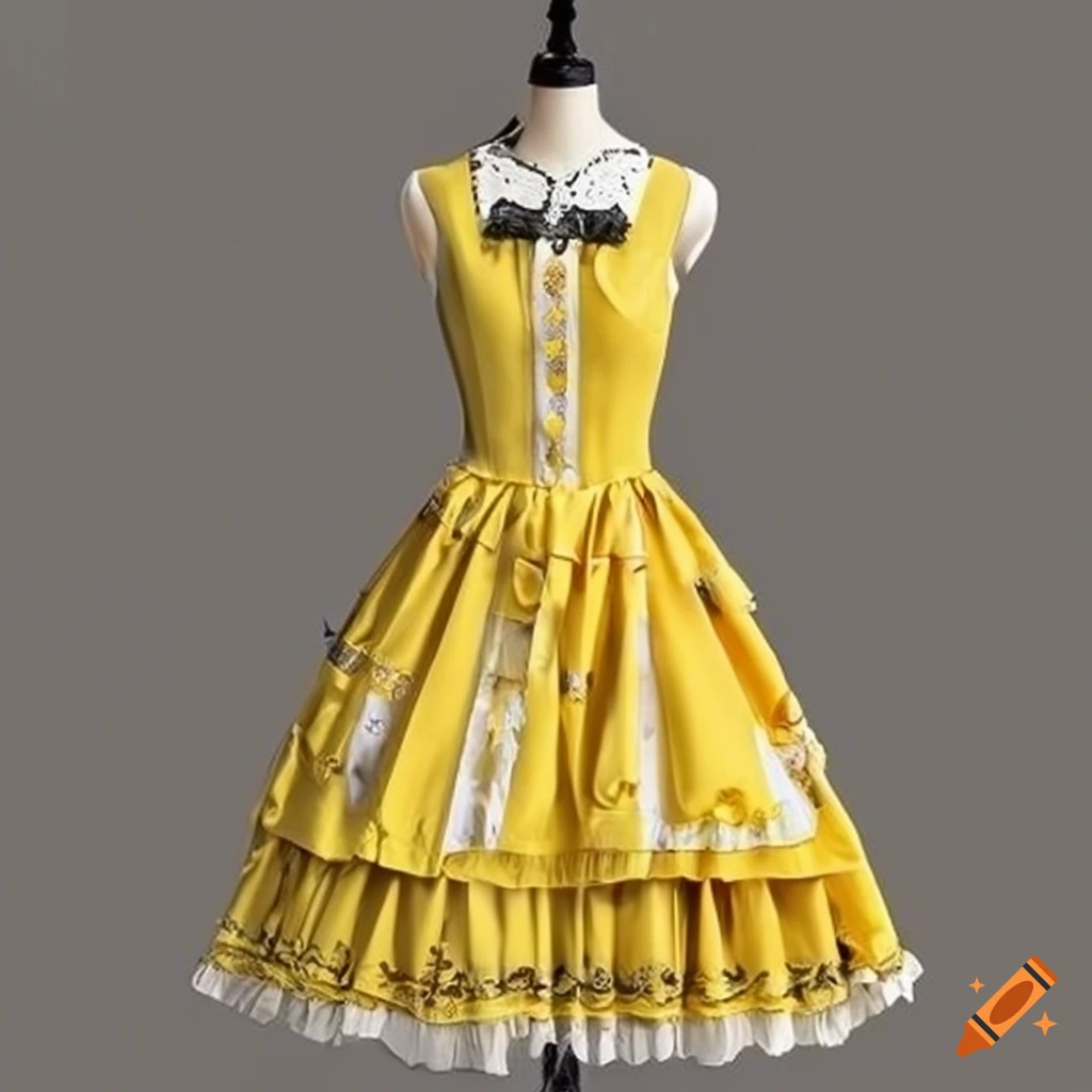 yellow goth lolita dress on a mannequin