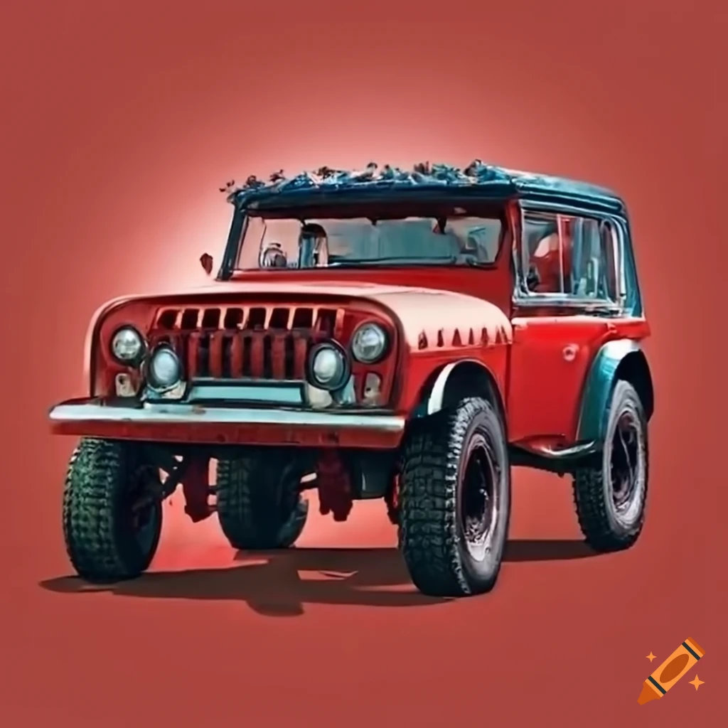 red vintage off-roading car rock scrambling