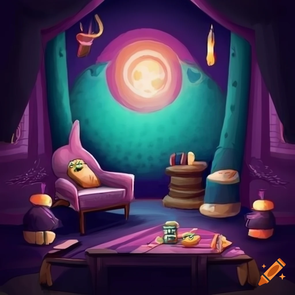 illustration of a cozy witch's living room