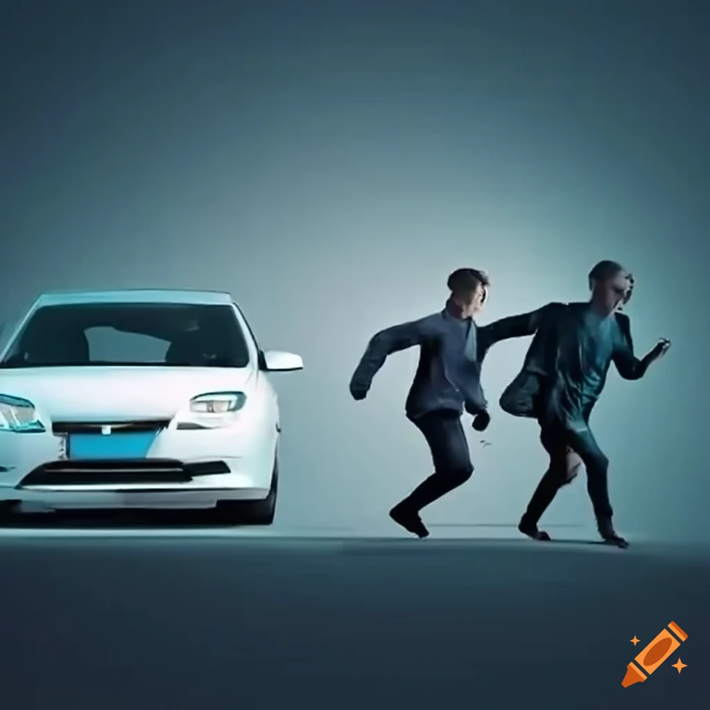 men running away from a car accident scene
