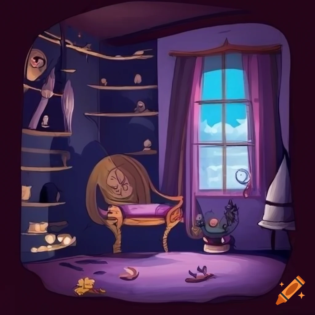 illustration of a cozy witch's living room