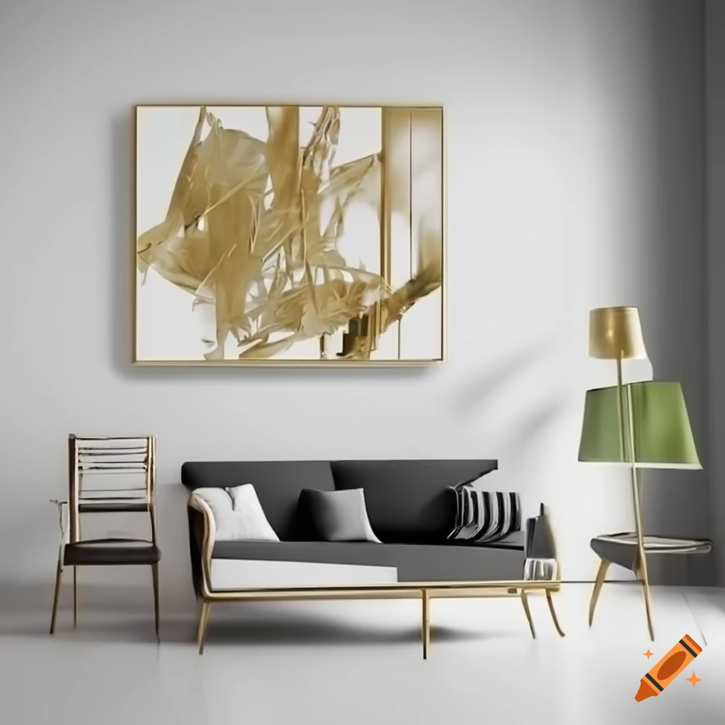 modern office room with gold accents and wall art
