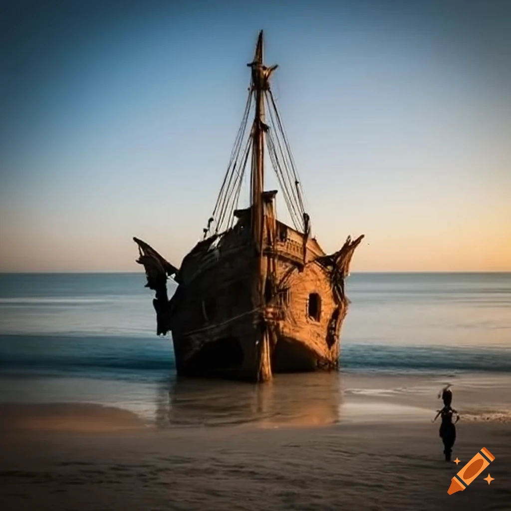 Spanish galleon wreckage on the beach