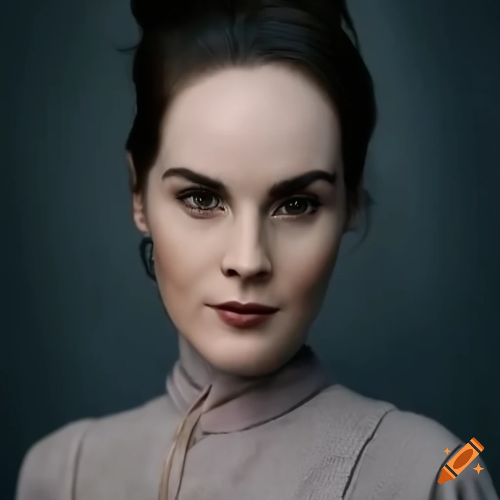 close-up of Michelle Dockery as Selphie in Victorian horse riding attire