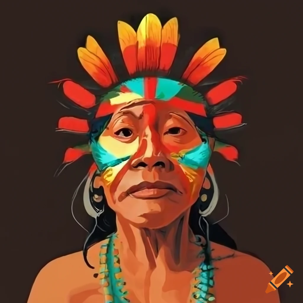 illustration of Yanomami indigenous people in the Amazon Rainforest
