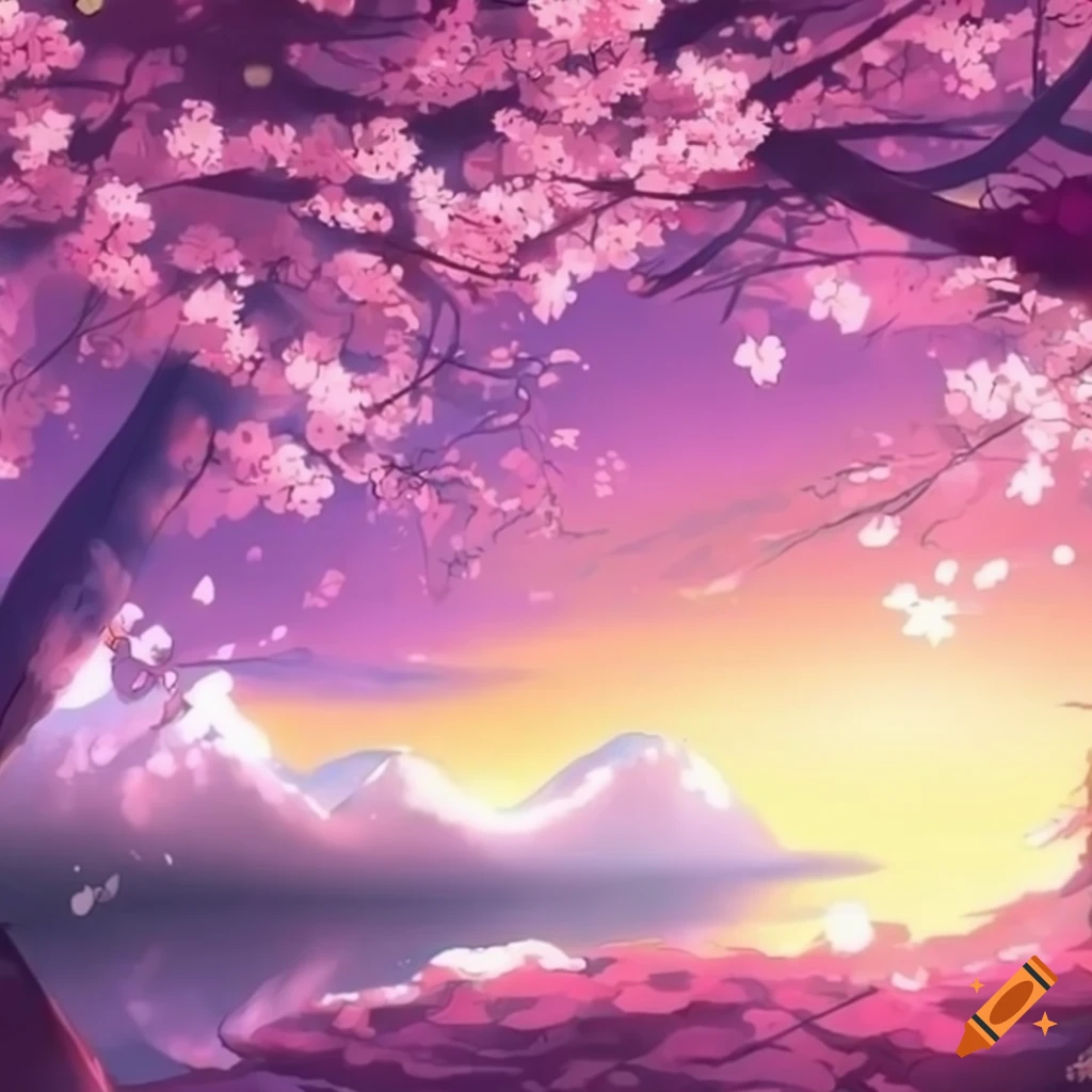 anime-style landscape with beautiful sakura blossoms
