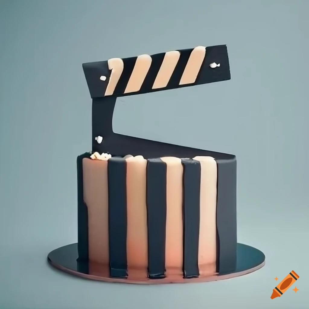birthday cake shaped like a director's clapperboard