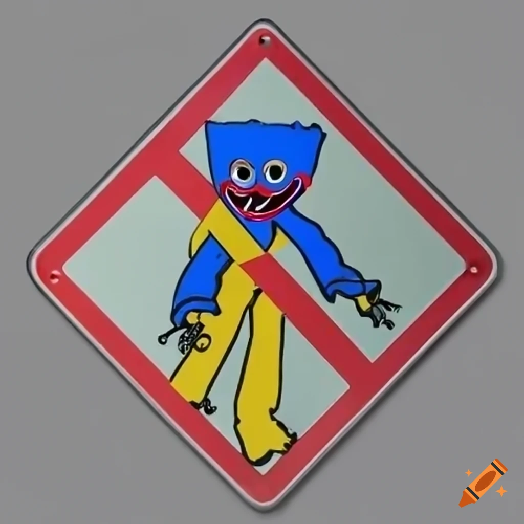 road crossing sign with a cute and funny character