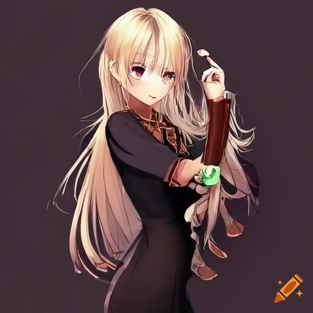 detailed illustration of a beautiful anime girl with blonde hair and red eyes