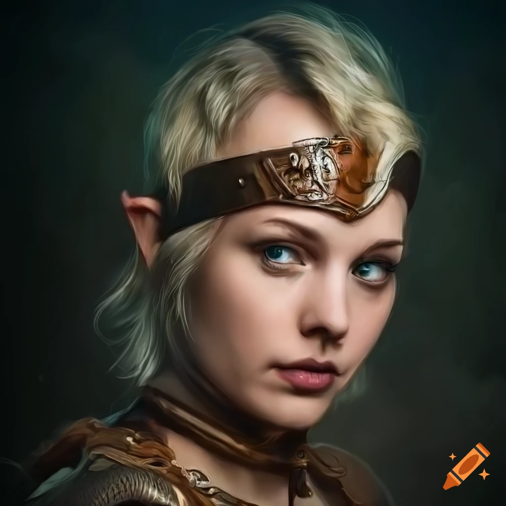image of a elvish woman and slavic pagan warrior in a dark forest