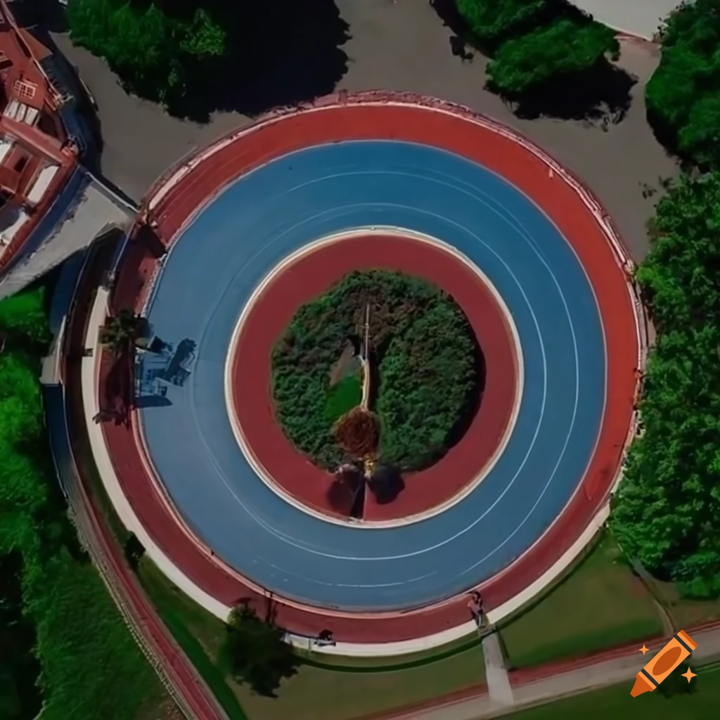 aerial view of a round residential block on Mars