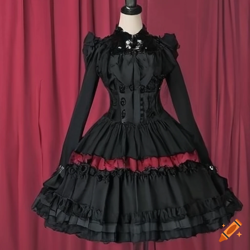 black gothic lolita dress with red heart detail