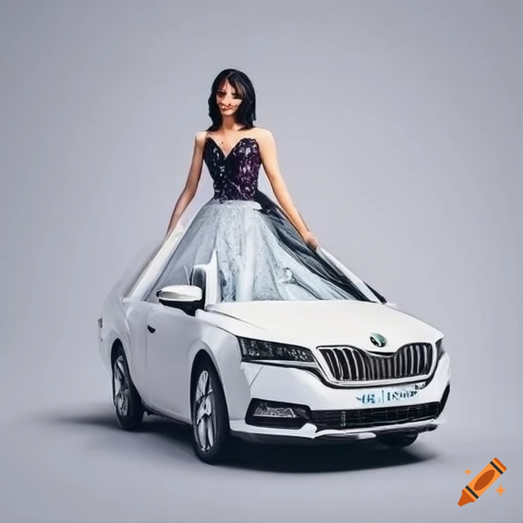 white Skoda at a wedding venue