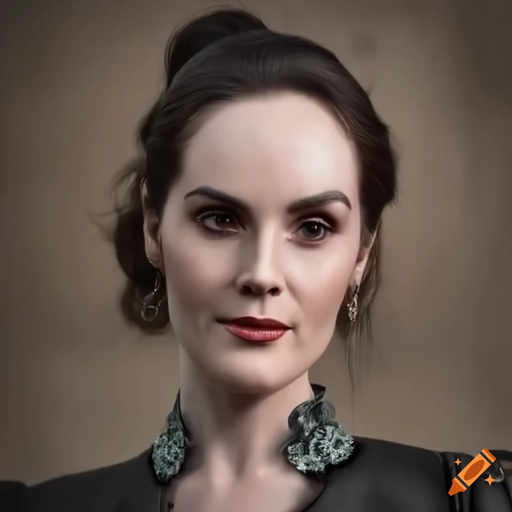 close-up portrait of Michelle Dockery with a smile