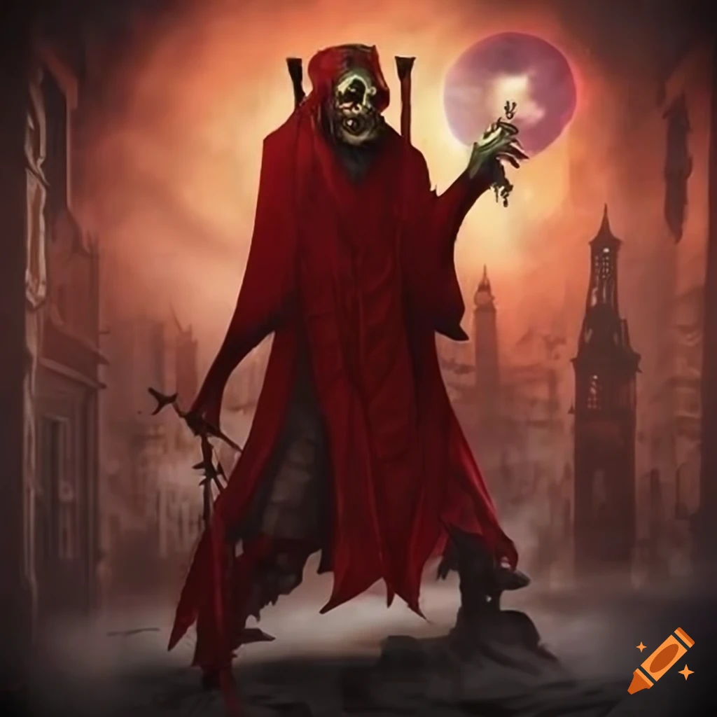 art of a two-headed magician in a foggy city
