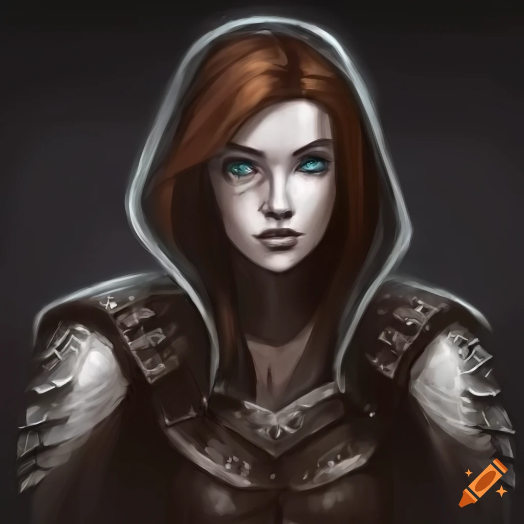 artwork of a half elf rogue woman in leather armor