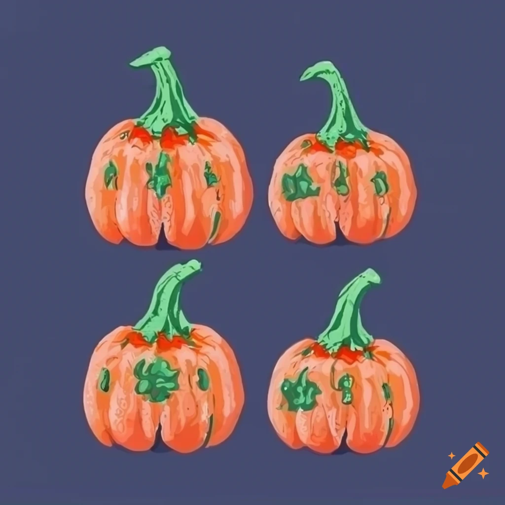 cartoon pattern of orange pumpkins on navy blue background