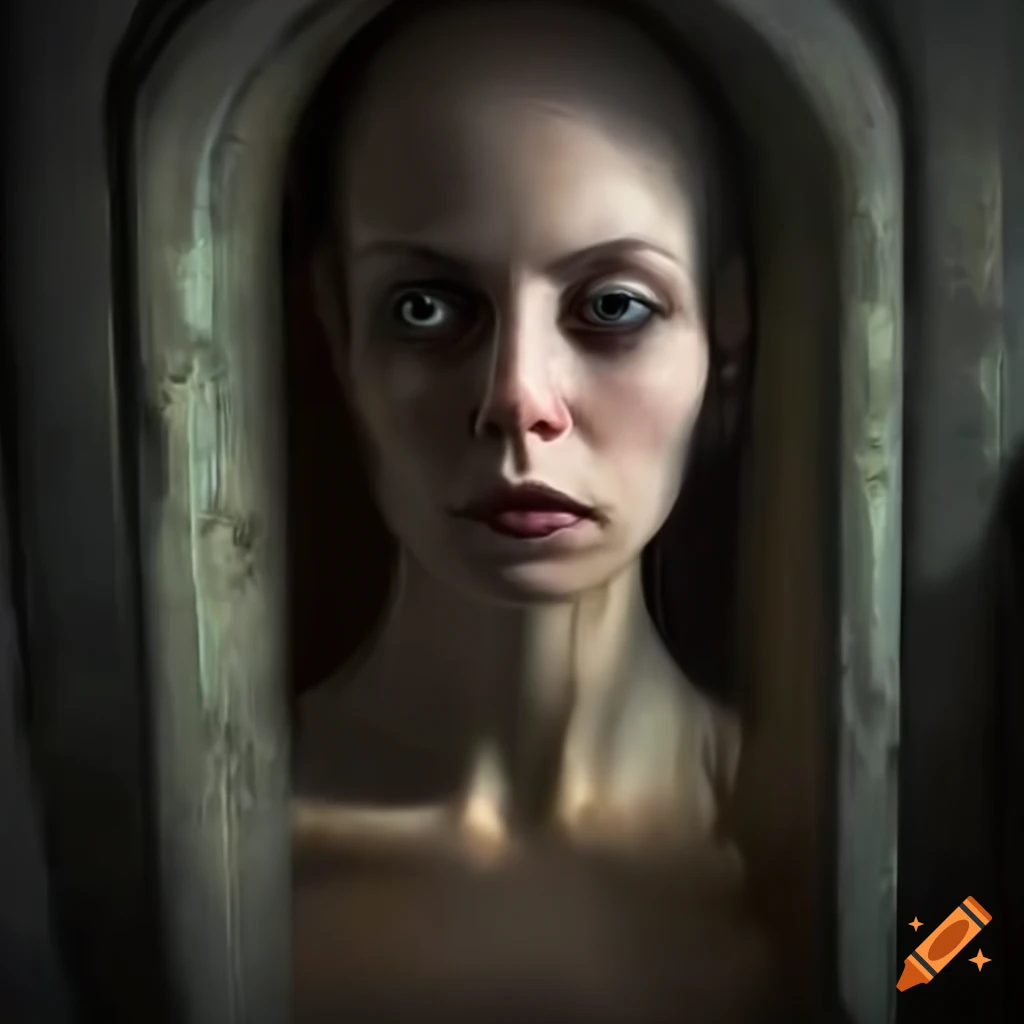 woman standing over a coffin in a crypt