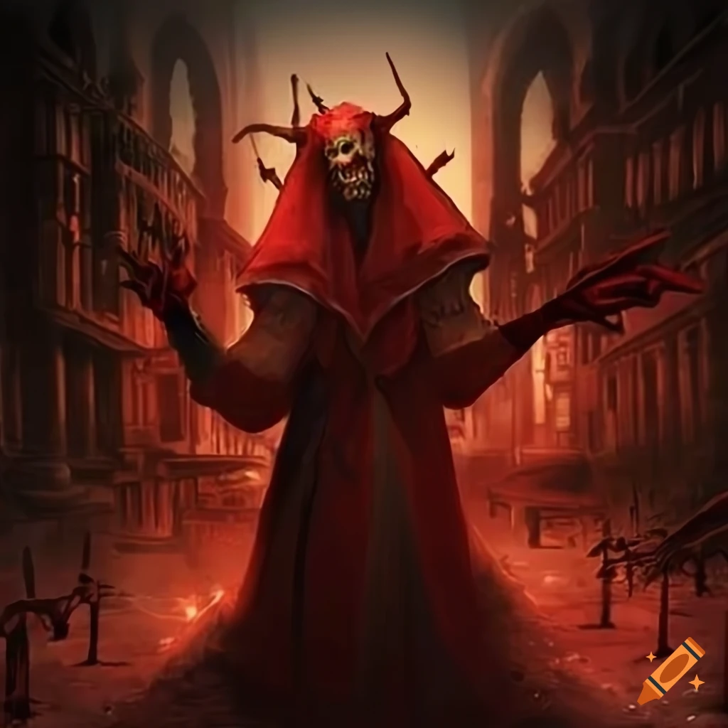 art of a two-headed magician in a foggy city
