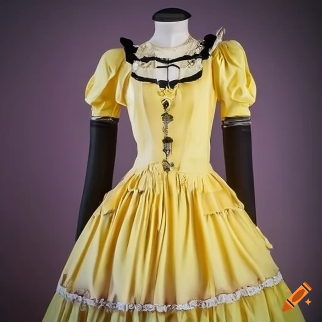 yellow goth lolita dress on a mannequin