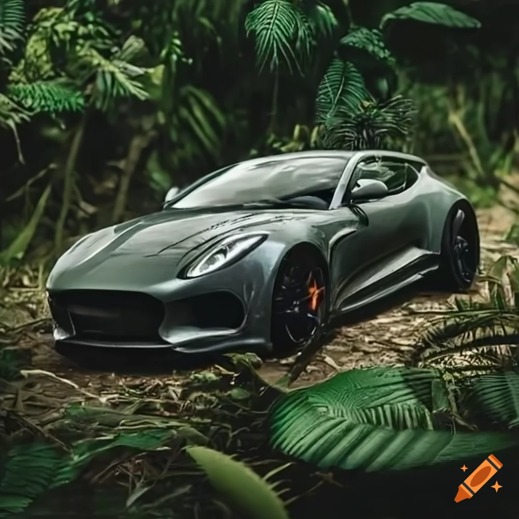 luxury grey f-type in the jungle