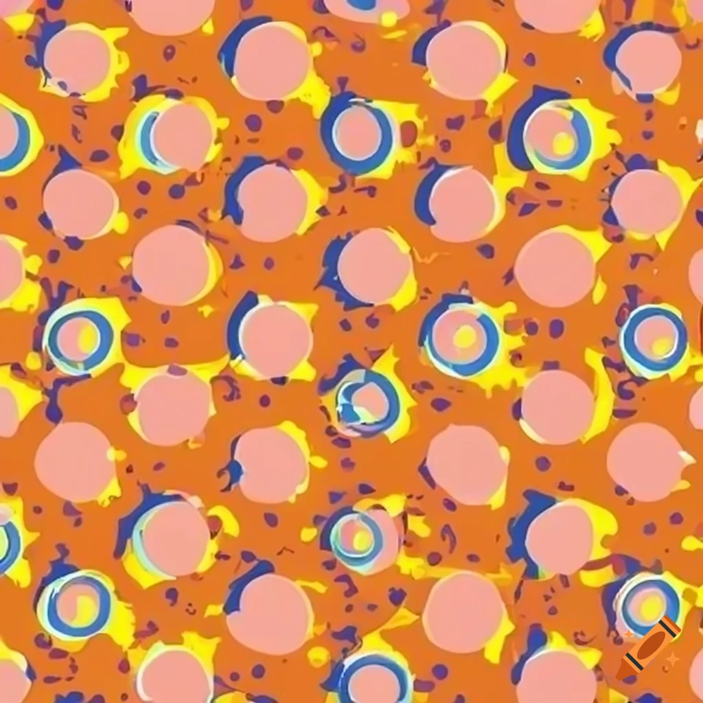 90s style orange and yellow dot pattern on navy blue background