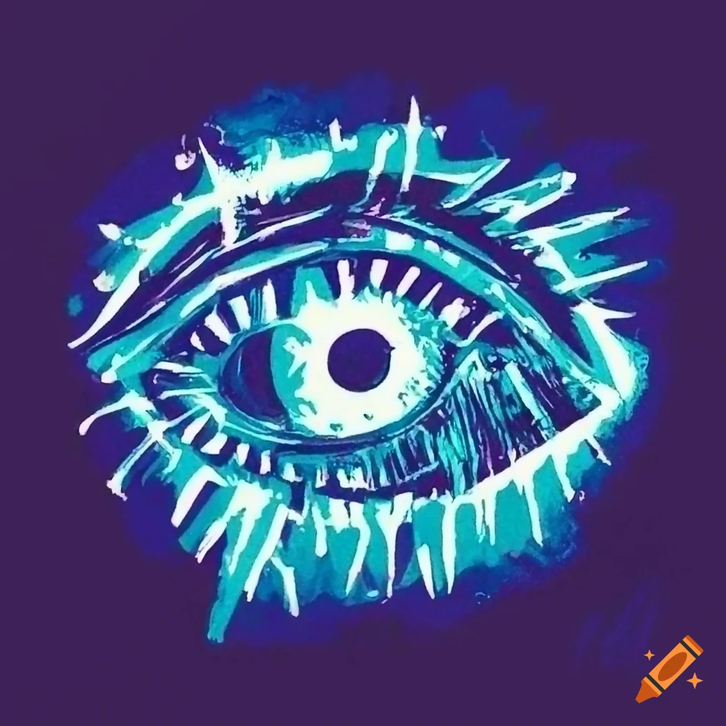 vibrant 90s manga illustration with glowing eye symbol