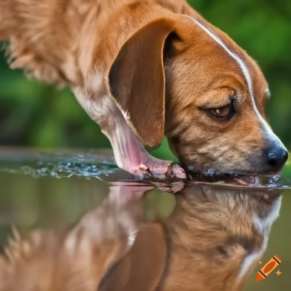 dog drinking from a puddle