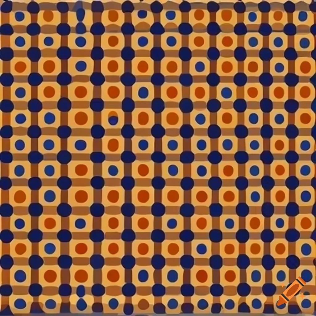 cartoon style pattern with orange and yellow dots on navy blue background