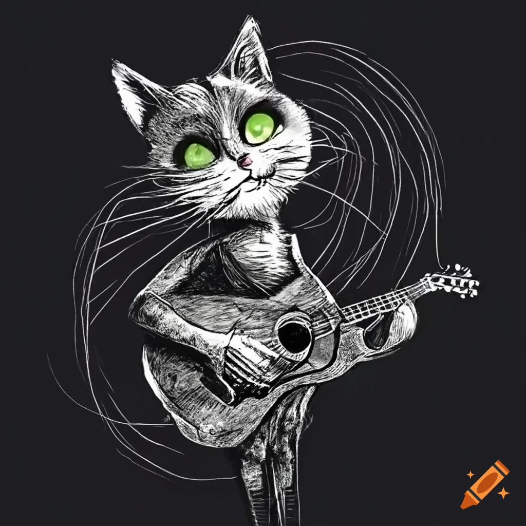 artistic depiction of an emo cat playing guitar