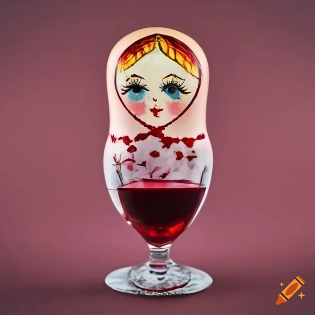 Matryoshka doll holding a glass of wine