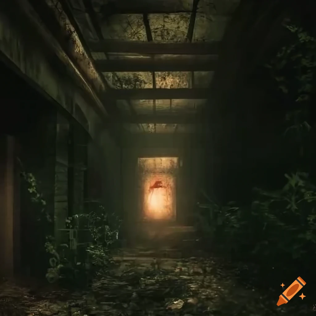 creepy corridor in a dark abandoned building