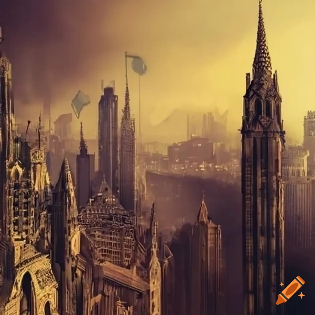 Dark and apocalyptic cityscape with gothic skyscrapers on Craiyon
